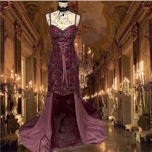 Vintage plum beaded gown